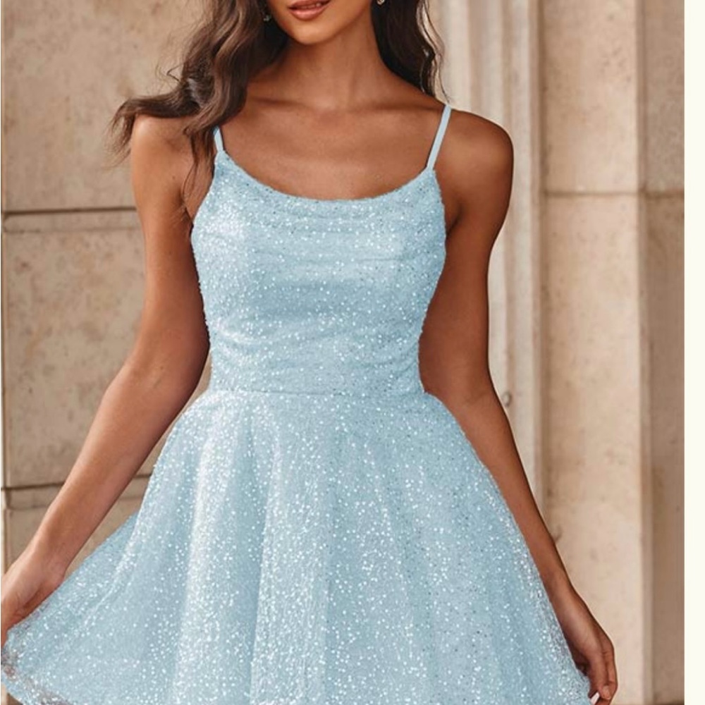 BRAND NEW ! Blue Spaghetti Strap Fit and Flare Mini Dress